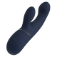 Vibrador duplo Hestia, com função de aceno. Seguindo o mesmo estilo dos outros brinquedos da Goddess Collection, o vibrador Hestia é feito de silicone azul-escuro com detalhes dourados. O vibrador duplo da Goddess Collec