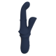 Vibrador duplo Iris, com esferas deslizantes e função de aceno. Seguindo o mesmo estilo dos outros brinquedos da Goddess Collection, o Iris é feito de silicone azul-escuro com detalhes dourados. O vibrador duplo Goddess
