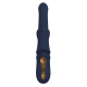 Vibrador duplo Iris, com esferas deslizantes e função de aceno. Seguindo o mesmo estilo dos outros brinquedos da Goddess Collection, o Iris é feito de silicone azul-escuro com detalhes dourados. O vibrador duplo Goddess