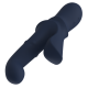 Vibrador duplo Iris, com esferas deslizantes e função de aceno. Seguindo o mesmo estilo dos outros brinquedos da Goddess Collection, o Iris é feito de silicone azul-escuro com detalhes dourados. O vibrador duplo Goddess