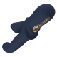 Vibrador duplo Iris, com esferas deslizantes e função de aceno. Seguindo o mesmo estilo dos outros brinquedos da Goddess Collection, o Iris é feito de silicone azul-escuro com detalhes dourados. O vibrador duplo Goddess