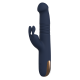 Vibrador duplo Phaedra com função de rotação para cima e para baixo. Seguindo o mesmo estilo dos outros brinquedos da Goddess Collection, o Phaedra é feito de silicone azul-escuro com detalhes dourados. O vibrador da God