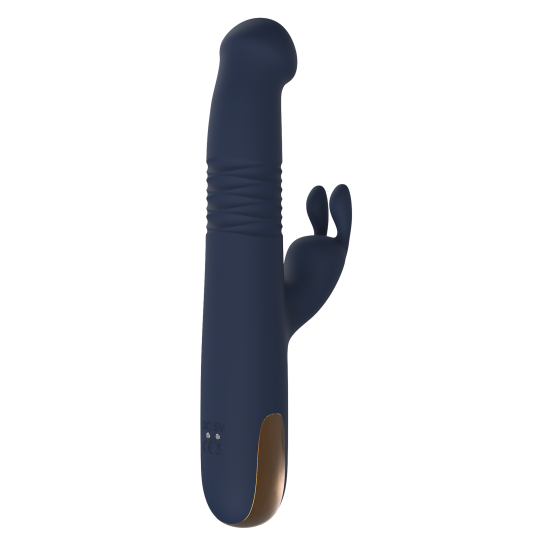 Vibrador duplo Phaedra com função de rotação para cima e para baixo. Seguindo o mesmo estilo dos outros brinquedos da Goddess Collection, o Phaedra é feito de silicone azul-escuro com detalhes dourados. O vibrador da God