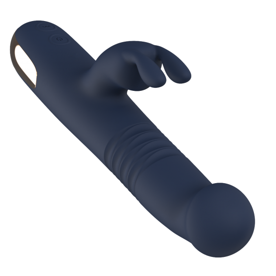 Vibrador duplo Phaedra com função de rotação para cima e para baixo. Seguindo o mesmo estilo dos outros brinquedos da Goddess Collection, o Phaedra é feito de silicone azul-escuro com detalhes dourados. O vibrador da God