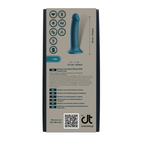 O Bold Axel é um vibrador para ponto G com controle remoto, projetado para estimulação direcionada e prazer personalizado. Sua haste flexível permite ajustar o ângulo de acordo com a anatomia e preferências do usuário, e