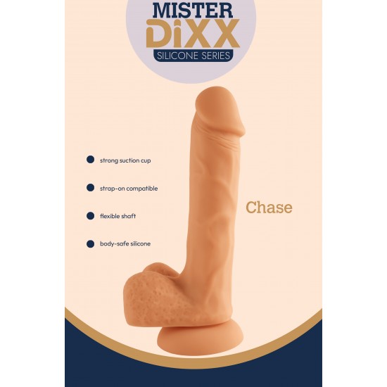 Chase é um dildo de silicone ultrarrealista de 17 cm projetado para clientes que buscam desempenho realista e materiais de alta qualidade. Fabricado em silicone macio e seguro para o corpo, apresenta veias realistas e um