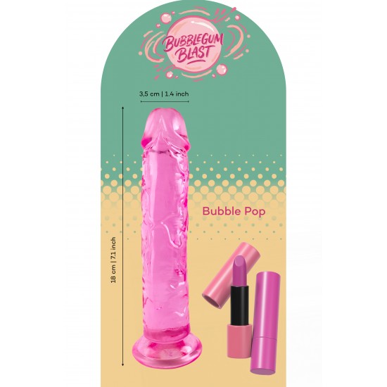 O Bubble Pop da coleção Bubblegum Blast é uma adição colorida e divertida a qualquer sortimento de produtos adultos. Medindo 18 cm, este dildo semitransparente é feito de TPE macio com um tom rosa vibrante que se destaca