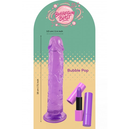 O Bubble Pop da coleção Bubblegum Blast é uma adição colorida e divertida a qualquer sortimento de produtos adultos. Medindo 18 cm, este dildo semitransparente é feito de TPE macio com um tom roxo vibrante que se destaca