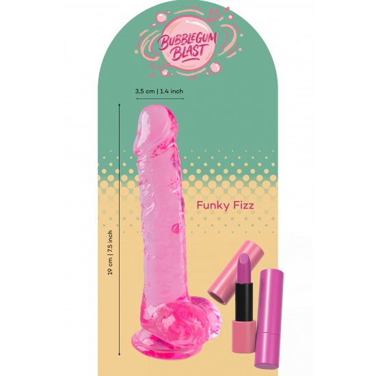 O Funky Fizz da coleção Bubblegum Blast é uma adição colorida e divertida a qualquer sortimento de produtos adultos. Medindo 19 cm, este dildo semitransparente é feito de TPE macio com um tom rosa vibrante que se destaca
