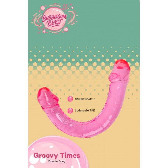 O Groovy Times da coleção Bubblegum Blast é uma adição colorida e divertida para qualquer sortimento de produtos adultos. Medindo 37 cm, este dildo duplo semitransparente é feito de TPE macio com um tom rosa vibrante que