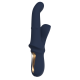 Vibrador duplo Iris, com esferas deslizantes e função de aceno. Seguindo o mesmo estilo dos outros brinquedos da Goddess Collection, o Iris é feito de silicone azul-escuro com detalhes dourados. O vibrador duplo Goddess
