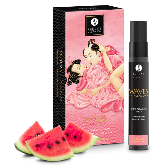 Spray para prazer oral Waves of Pleasure Melancia 20 ml. Proporcione ao seu parceiro(a) uma experiência inesquecível de sexo oral. Com algumas borrifadas deliciosas, transforme sua boca em uma fonte irresistível de praze