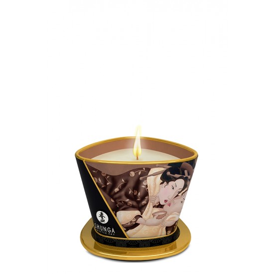 Vela Massagem Chocolate Intoxicante 170ml Vela de massagem à base de soja com delicioso e intoxicante aroma a chocolate, que também pode ser utilizada como vela ambiente.Para massagem deve acende-la durante uns 15 a 20 minutos e apagá-la. De seguida deite um pou