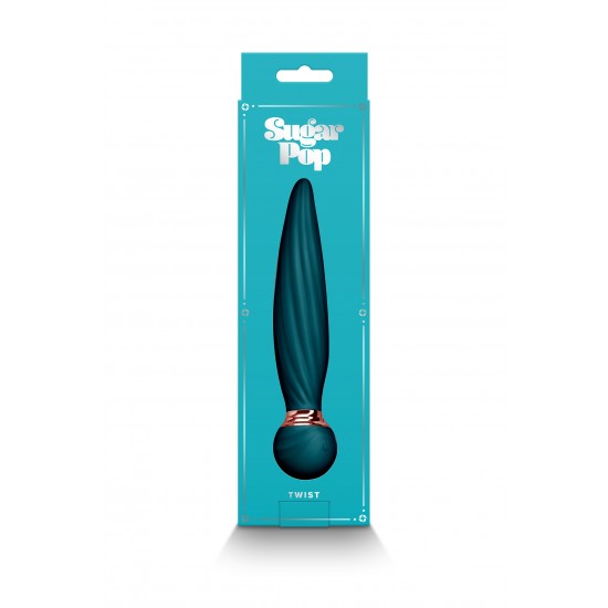 WAND SUGAR POP TWIST TEAL O Twist do Sugar Pop apresenta um eixo giratório e vibrações estrondosas. Envolto em silicone macio, a tecnologia inovadora do Sugar Pop Twist oferece um desempenho digno de palco. Resistente à água, recarregáv