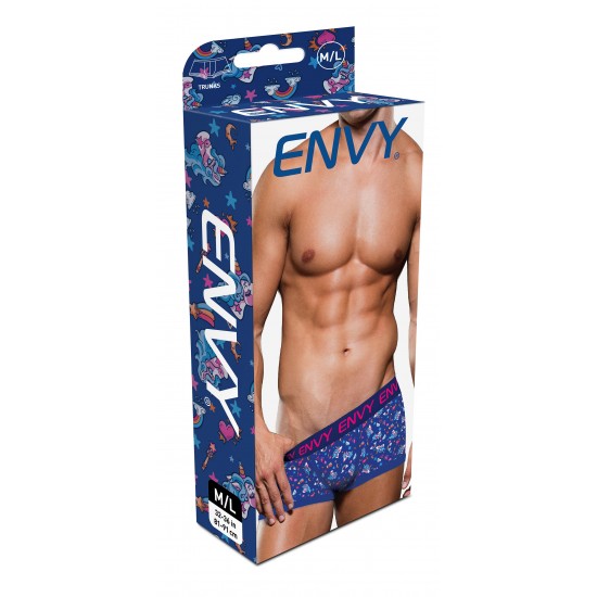 Seja para um segredinho seu ou para algo que você queira exibir, esta cueca boxer com suporte e charme é exatamente o que você procura! Confeccionada em azul royal e estampas de unicórnios e arco-íris mágicos e sedutores