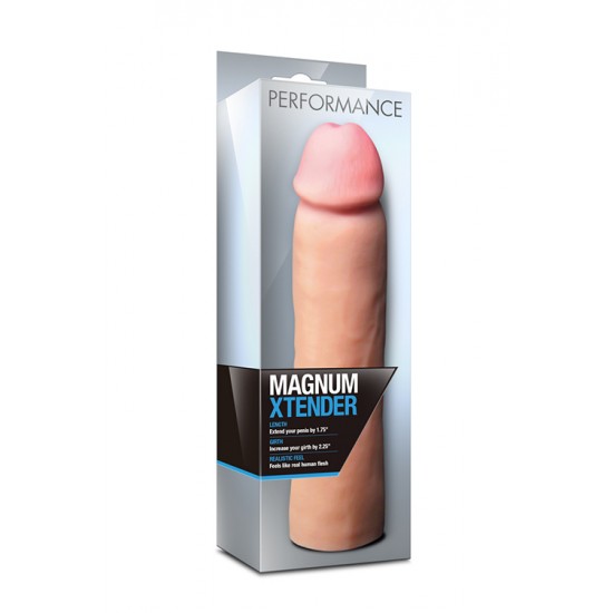 Manga Extensão Pénis Magnum Performance Xtender Pele Manga para o pénis que lhe aumentará em 4.45cm o tamanho e, ainda, grossura por todo o seu pénis.Em material que replica a pele de uma forma surpreendente, seguro para o corpo e que rapidamente se adapta à temperatur