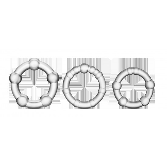 Delicie-se a si e à sua cara metade!Conjunto de 3 anéis de tamanhos diferentes para o pénis e testículos.Em material elástico e flexível que serve a qualquer tamanho. Pode utilizar individualmente cada um deles ou em con