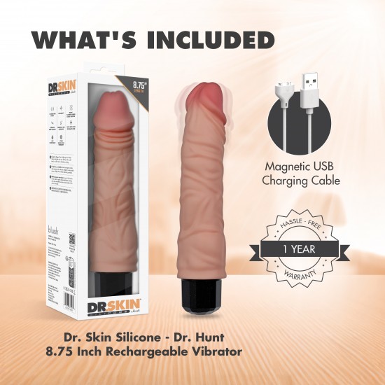 Conheça o Dr. Hunt! Este luxuoso vibrador de 22 cm é perfeito tanto para prazeres individuais quanto para aventuras a dois, oferecendo infinitas possibilidades para a exploração íntima. Com 10 velocidades de vibração per