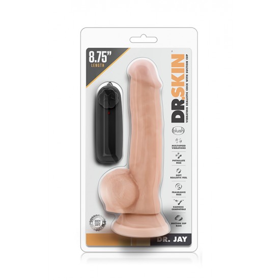 Seja um bom anfitrião e receba de braços abertos o Dr. Skin em sua casa!Vibrador realista com cabeça e corpo proeminente. Com forte base de sucção para brincadeiras "mãos livres" e comando de controlo para navegar