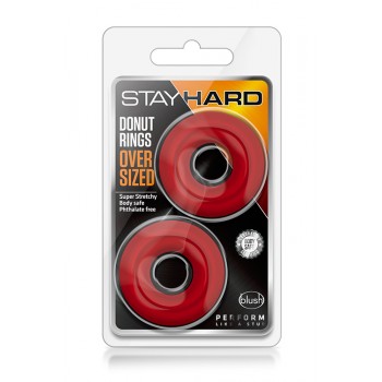 Conjunto 2 Anéis p/ Pénis Stay Hard Donut Oversized Vermelho