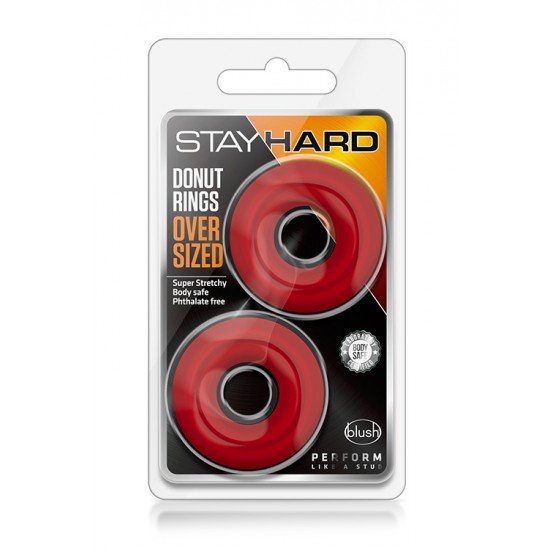 Os anéis para pénis Stay Hard Donut Oversized podem ser utilizados no pénis e/ou testículos e são feitos a partir do seu material favorito, super flexível e seguro para o corpo, TPE. 20% mais grossos que os clássicos ané