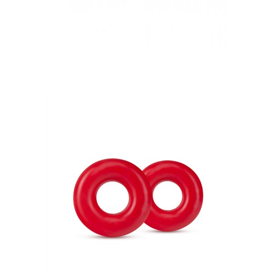 Conjunto 2 Anéis p/ Pénis Stay Hard Donut Oversized Vermelho Os anéis para pénis Stay Hard Donut Oversized podem ser utilizados no pénis e/ou testículos e são feitos a partir do seu material favorito, super flexível e seguro para o corpo, TPE. 20% mais grossos que os clássicos ané