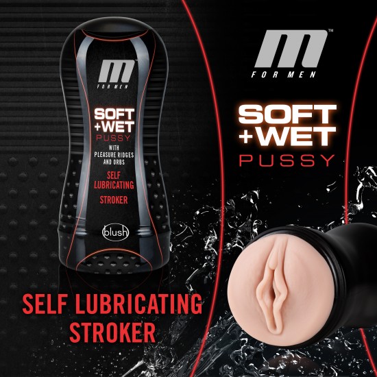 O copo M for Men Soft & Wet é repleto de diversão! Dentro há cristas estimulantes. Este pocket stroker é autolubrificante. Adicione um pouco de água ou saliva e tudo ficará escorregadio. Exatamente como a coisa real!