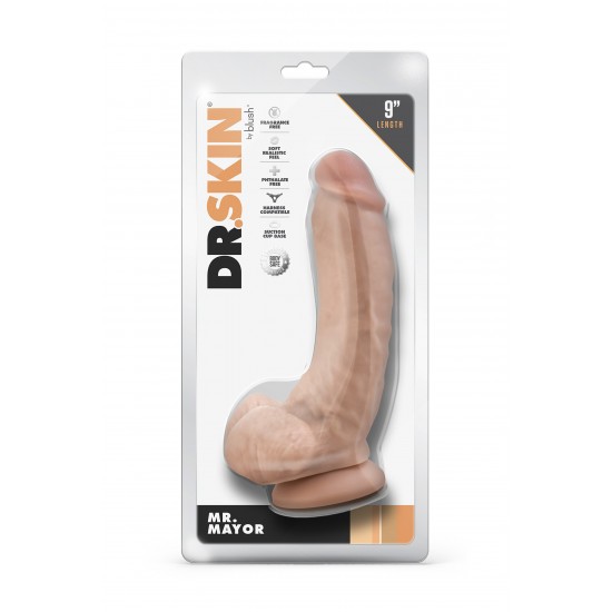 DR. SKIN MR. MAYOR 9 INCH DILDO WITH BALLS BEIGE