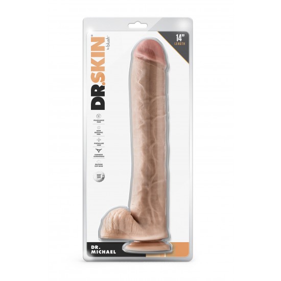 DR. SKIN DR. MICHAEL 14 INCH DILDO WITH BALLS BEIGE