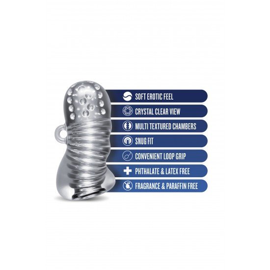 RIZE SQUEEZY masturbador transparente apresenta dois compartimentos texturizados, para experimentares prazer sem igual! Ao aplicar pressão na secção desejada durante a masturbação tens diferentes sensações para tornar o