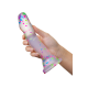 Hanky ​​Panky é um dildo transparente cheio de confete, pronto para a diversão! Apague as luzes e veja-o brilhar enquanto você brinca. A cabeça proeminente é perfeita para estimular o ponto G ou P e é feita de silicone P