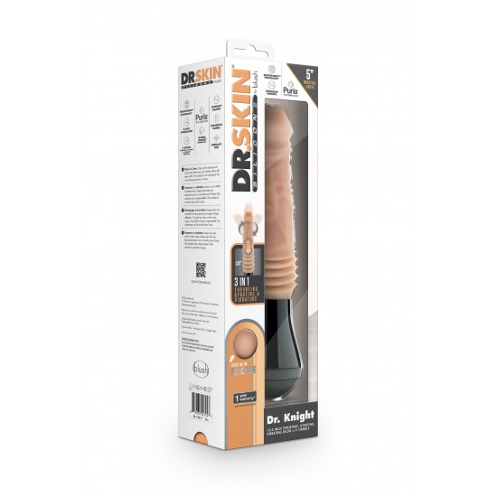 DR. SKIN DR. KNIGHT vibração, rotação e movimento de sobe-e-desce BEIGE DR SKIN está pronto para recebê-la! Seus 3 motores oferecem vibração, rotação e movimento de sobe-e-desce, em um único dildo. Feito em silicone macio conta com as tecnologias Pure Puria™ e UltraSilk® para um toque natura
