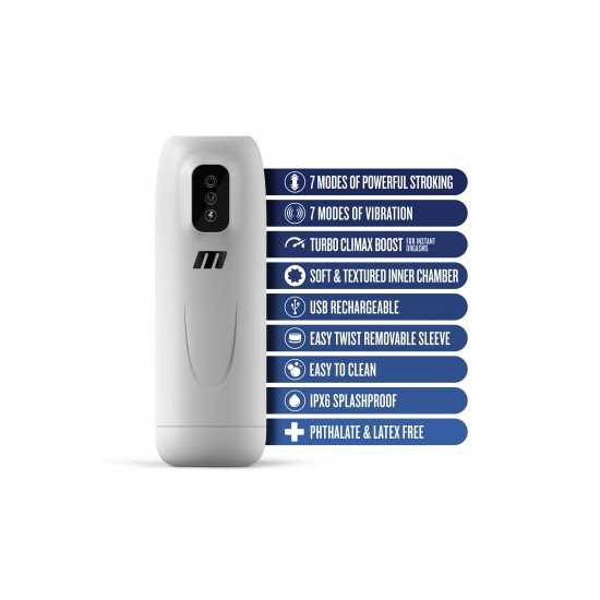 MASTURBADOR M FOR MEN ROBO-BATOR O M for Men Robo-Bator está armado para oferecer um mundo de poder sexual! Este poderoso masturbador masculino vem altamente equipado com duas funções de desempenho de elite, incluindo 7 modos de vibração e 7 modos de to