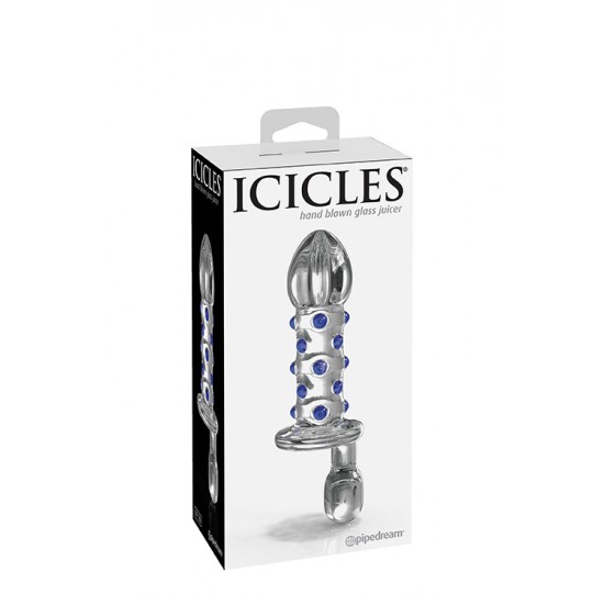 Plug anal de vidro, elegante e feito à mão.Único, artesanal e super suave, possui uma cabeça cónica e um corpo alongado revestido de saliências. Na base tem uma pega para um uso facilitado.Coloque o estimulador sobre vap