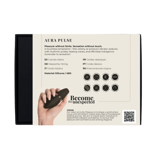 O Aura Pulse é um estimulador de pulso de ar premium criado em parceria com a Satisfyer, combinando tecnologia avançada de ondas de pressão com design luxuoso. Projetado para estimulação de alto desempenho sem contato, o