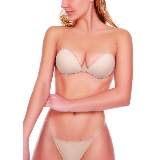 Sutiã de Tecido com silicone adesivo de Copa C Sutiã de silicone adesivo FIT (Tecnologia de Melhoramento da Figura) com bojo A, B, C ou D, preto, lavável e reutilizável. Aplicável para: Sem encostoDecote profundoSem alçasÀ prova de suor Instruções: Pele li