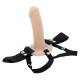 Este dildo oco com tiras para vestir possui uma haste macia e sedosa com uma cabeça cônica e é removível para limpeza. As tiras do arnês são elásticas na cintura e nas pernas, com tiras para as pernas totalmente ajustáve
