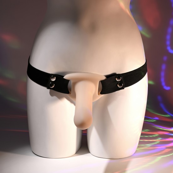 Este dildo oco com tiras para vestir possui uma haste macia e sedosa com uma cabeça cônica e é removível para limpeza. As tiras do arnês são elásticas na cintura e nas pernas, com tiras para as pernas totalmente ajustáve