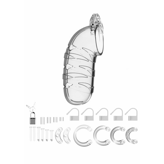 Cinto Castidade Modelo 05 14cm ManCage Transparente Coloque o seu amante em bloqueio total!Cinto de castidade feito em policarbonato de alta qualidade, hipoalergico e de longa durabilidade. Dividido em partes que se encaixam na perfeição poderá regular para que encontre o