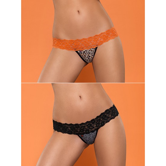 Conheça os novos packs "Sexy Duo" da Obsessive!Fabulosas tangas em tecido elástico, confortável e delicado e cintura rendada com motivos florais.Contém uma tanga com padrão animal e cintura laranja e uma com cintura pret