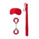 Kit Bondage Iniciante 3pcs Introductory #1 Ouch! Vermelho Tem andado a fantasiar com jogos de submissão e dominação? Garanta que a sua cara metade presta atenção a todas as suas instruções enquanto a provoca e seduz. Kit iniciante com 3 peças: venda de olhos, algemas de pulso,