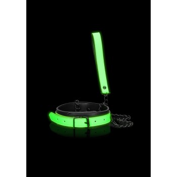 Collar and Leash - Glow in the Dark - Neon Green/Black