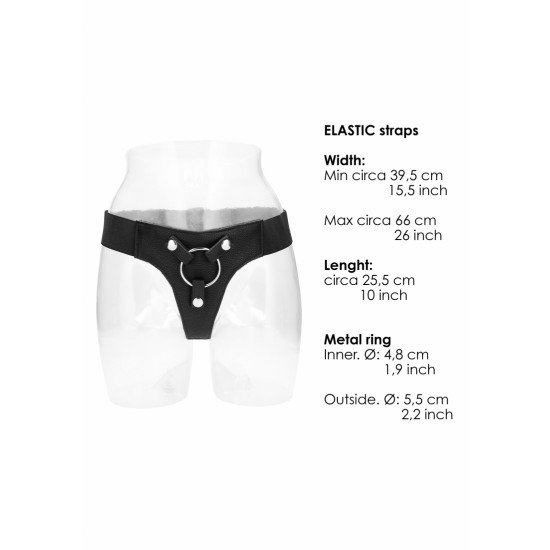 Arnês em Pele Strap-On Elástico RealRock Some um dildo com, ou sem vibração, a este arnês e penetre bem fundo no corpo da sua cara metade!Este arnês vem munido com um anel metálico que lhe permite utilizar variados dildos até 5cm de diâmetro.As tiras são elás