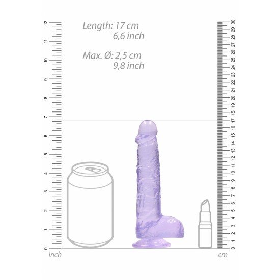 Dildo realistico com testiculos 15cm Lilas - RealRock Este modelo REALROCK CRYSTAL CLEAR foi projetado com bolas realistas para uma experiência realística aprimorada. Todos vêm com uma ventosa resistente para que você possa colá-los em praticamente qualquer superfície
