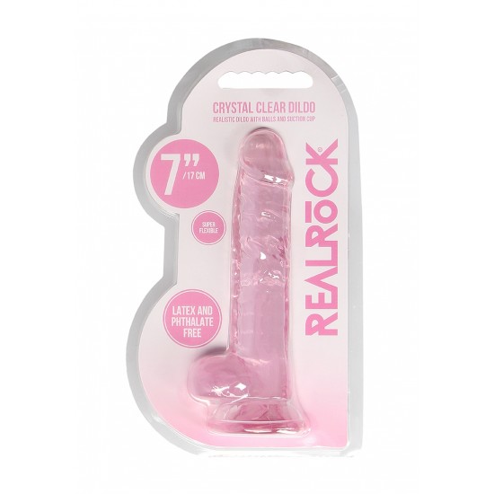 Dildo realistico com testiculos 18cm Rosa - RealRock Dildo realistico com testiculos 18cm Rosa - RealRock