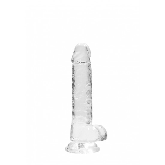 DILDO REALISTICO COM TESTICULOS 18CM TRASPARENTE - REALROCK Este modelo REALROCK CRYSTAL CLEAR foi projetado com bolas realistas para uma experiência realística aprimorada. Todos vêm com uma ventosa resistente para que você possa colá-los em praticamente qualquer superfície lisa.