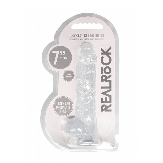 DILDO REALISTICO COM TESTICULOS 18CM TRASPARENTE - REALROCK Este modelo REALROCK CRYSTAL CLEAR foi projetado com bolas realistas para uma experiência realística aprimorada. Todos vêm com uma ventosa resistente para que você possa colá-los em praticamente qualquer superfície lisa.