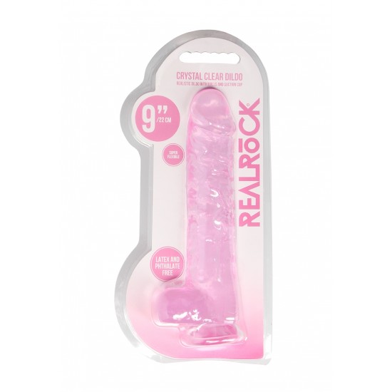 Dildo realistico com testiculos 23cm Rosa - RealRock Este modelo REALROCK CRYSTAL CLEAR foi projetado com bolas realistas para uma experiência realística aprimorada. Todos vêm com uma ventosa resistente para que você possa colá-los em praticamente qualquer superfície lisa.