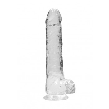 DILDO REALISTICO COM TESTICULOS 23CM TRANSPARENTE - REALROCK