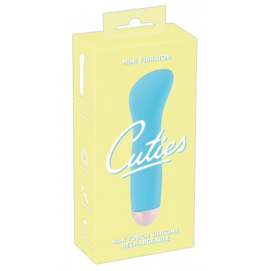 Mini vibrador azul com reentrância côncava na haste. Tem 7 modos de vibração diferentes e pode ser recarregado com o cabo USB incluído. Fácil de usar e com um design elegante. À prova dágua. Comprimento total 12,9 cm,